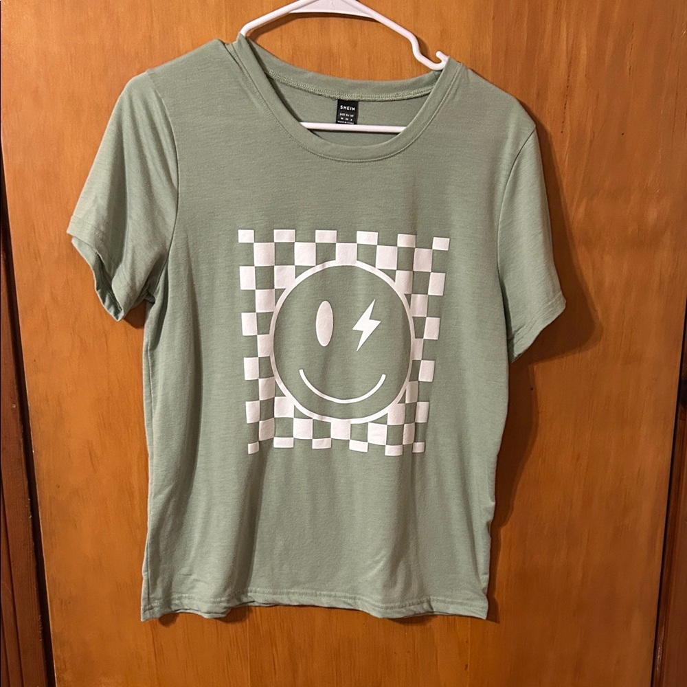 Green Graphic Tee with Smiley Face